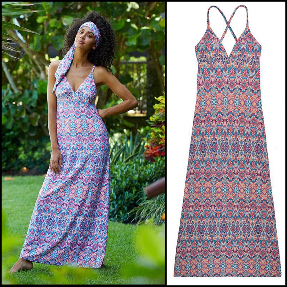 NWT Helen Jon Mosaic Kaleidoscope Stained Glass Print Maxi Dress Coverup - Picture 5 of 9